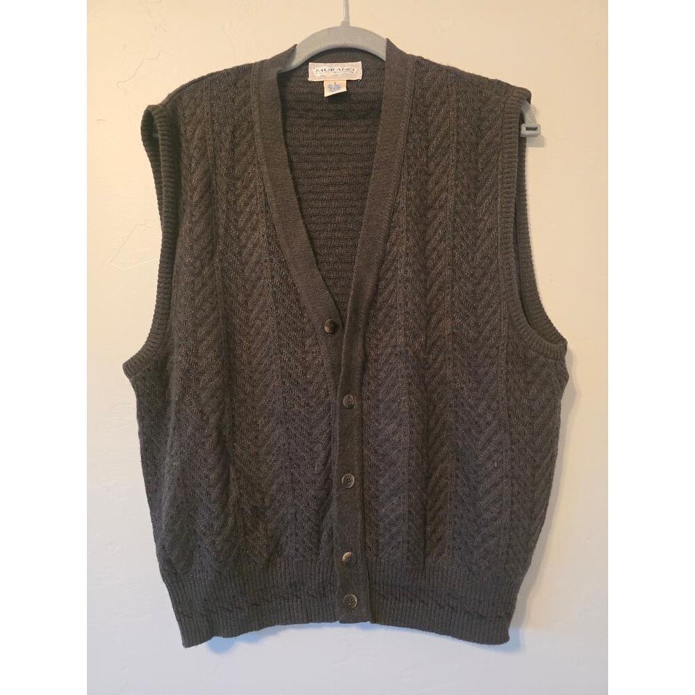 Vintage Murano Italy Wool Blend Button Sweater Vest Mens S Brown